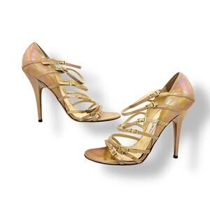 Jimmy Choo Holographic Iridescent Patent Multi Strap Ladder Stiletto Heels 39.5
